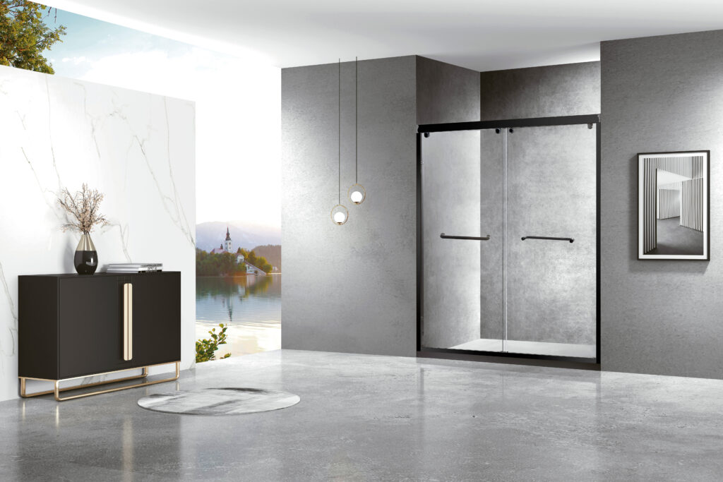 MILANO DOUBLE SLIDING SHOWER DOOR 8MM CLEAR TEMPERED GLASS BLACK