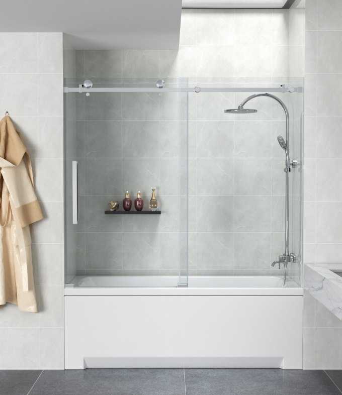 MILANO FRAMELESS SHOWER DOOR 8MM CLEAR TEMPERED GLASS CHROME