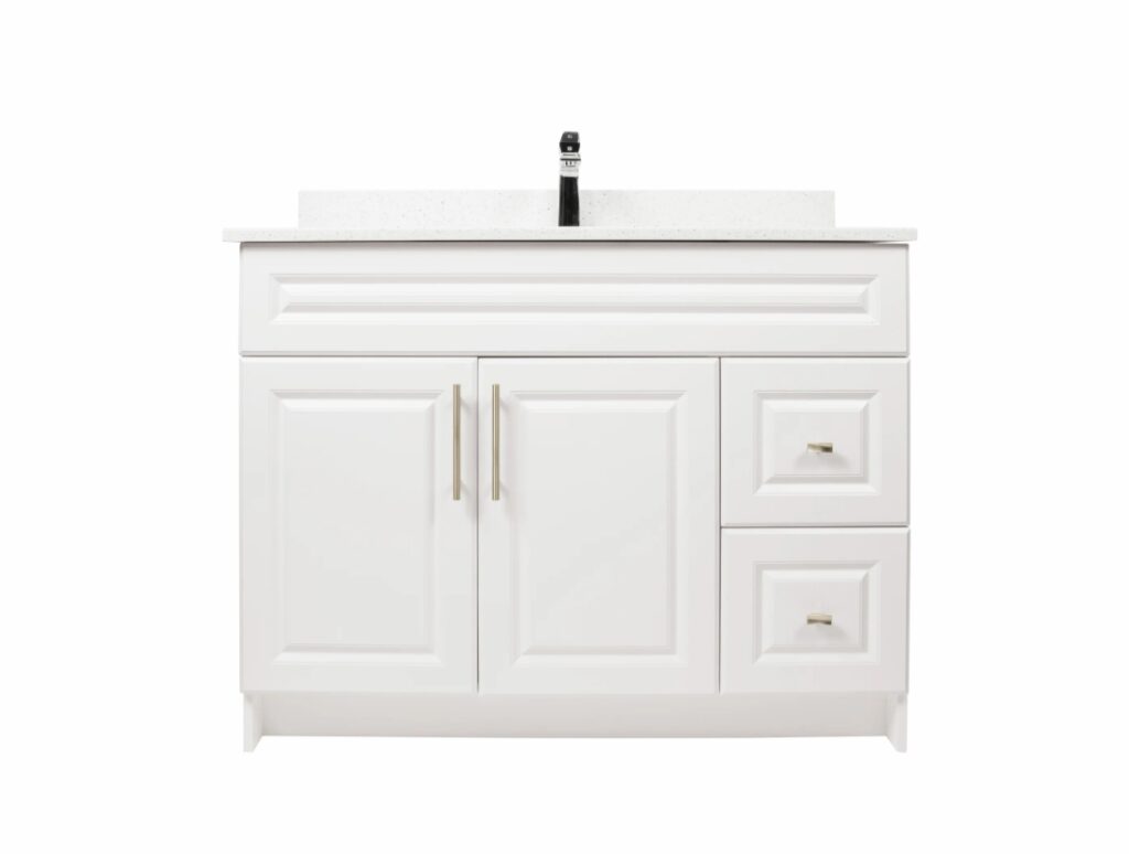 36″ MDF VANITY WITH QUARTZ COUNTERTOP, SINK & BACKSPLASH