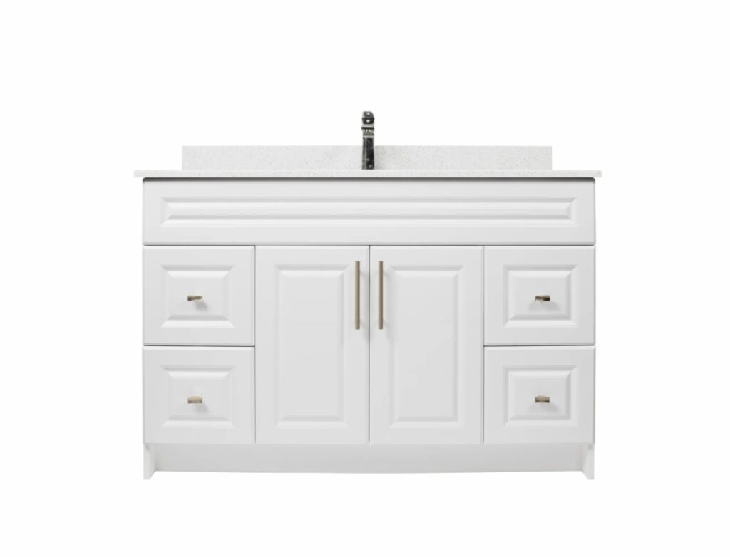 48″ MDF VANITY WITH QUARTZ COUNTERTOP, SINK & BACKSPLASH
