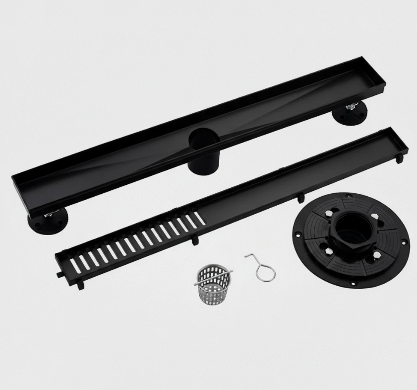 SQUARE SHOWER LINEAR DRAIN 6 INCH + BLACK BASE